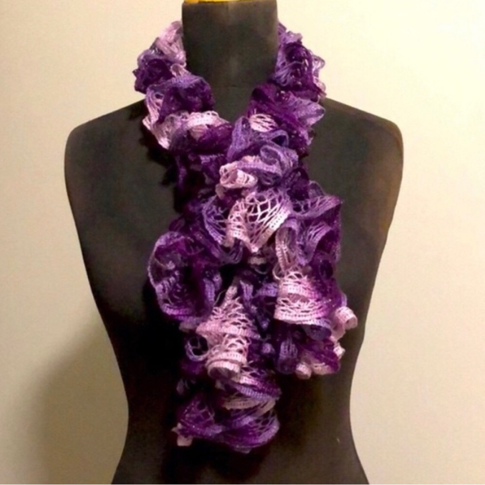Purple Ruffle Scarf, Handmade (Knitted)